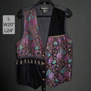 Anthony Mark Hankins Vest L Black Brocade Velvet Tassel Fringe 90s Goth Waistcoa